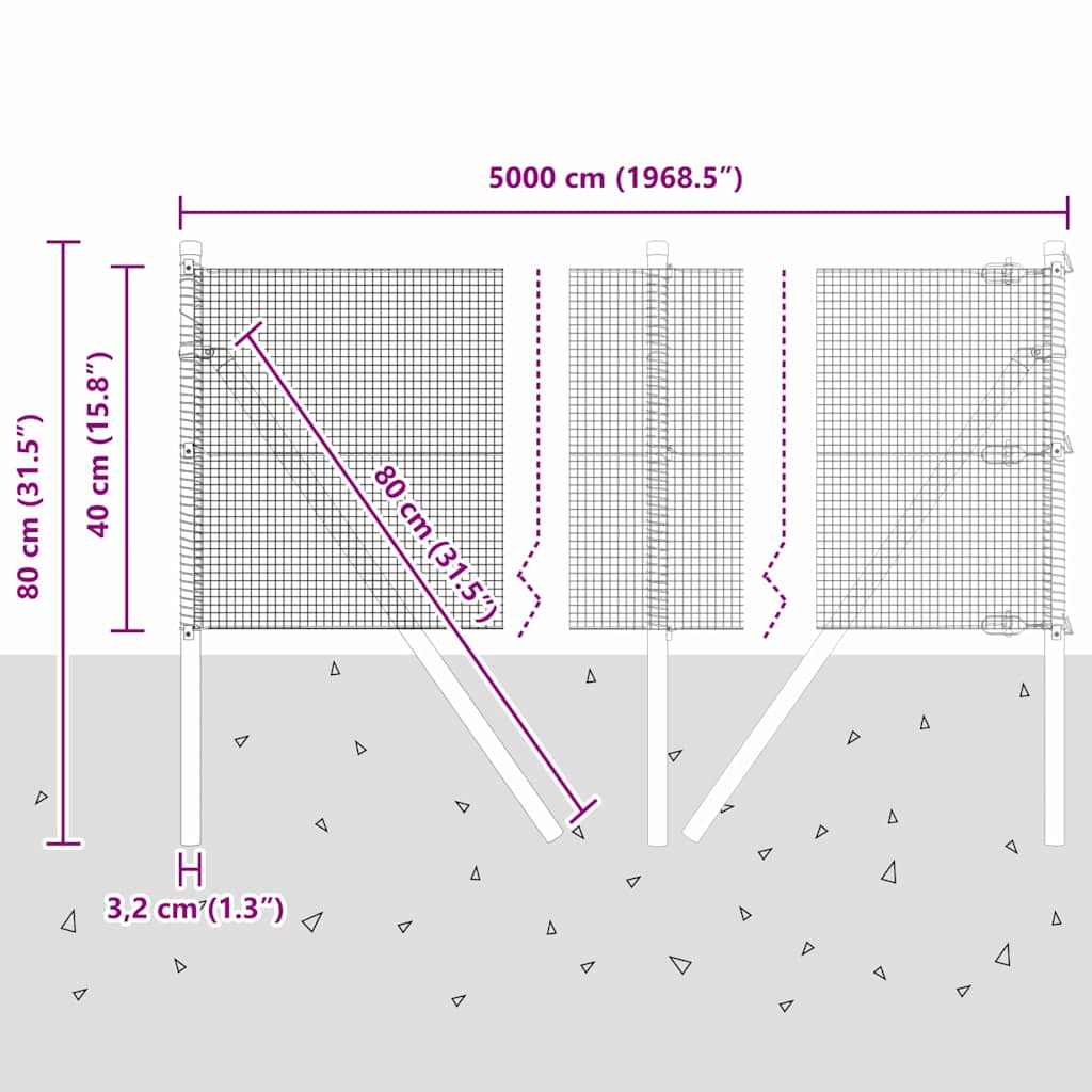 Temeljna zavarena žičana ograda 50 x 0,4 m Siva Mreža