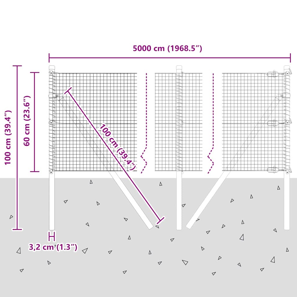 Temeljna zavarena žičana ograda 50 x 0,6 m Siva Mreža