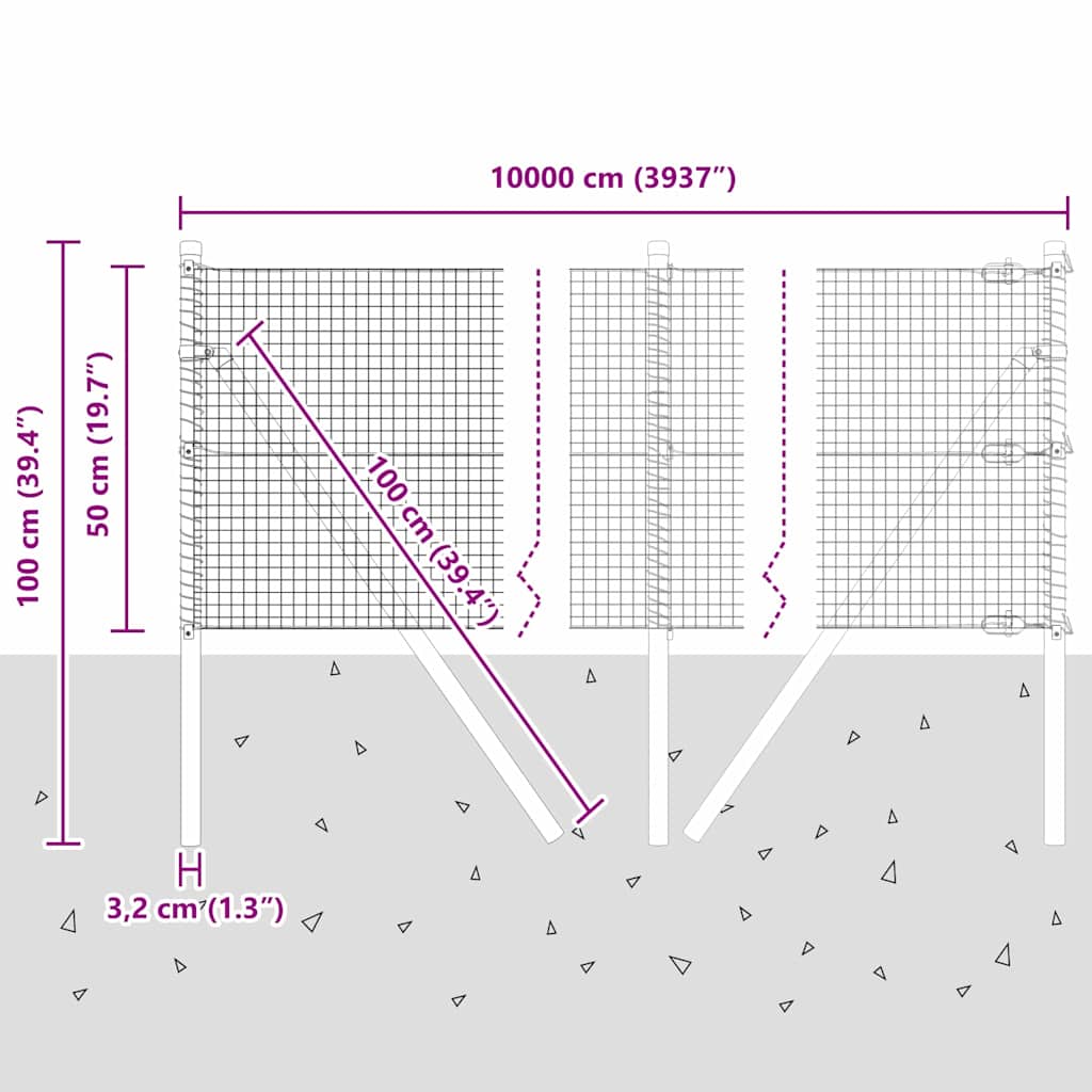 Temeljna zavarena žičana ograda 100 x 0,5 m Siva Mreža