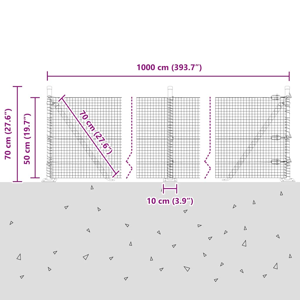 Zavareno žičano ogradno mreža s betonskom podlogom 10 x 0,5 m