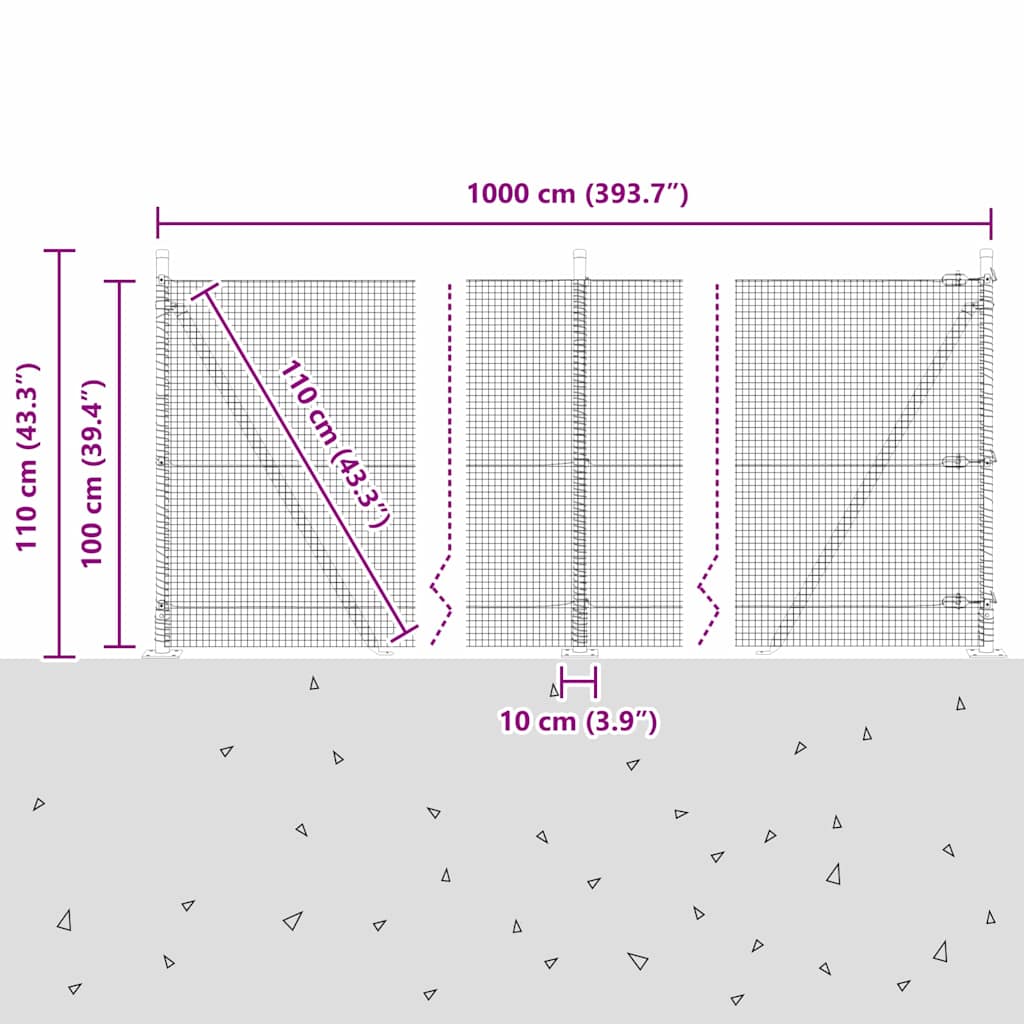 Zavareno žičano ogradno mreža s betonskom podlogom 10 x 1 m