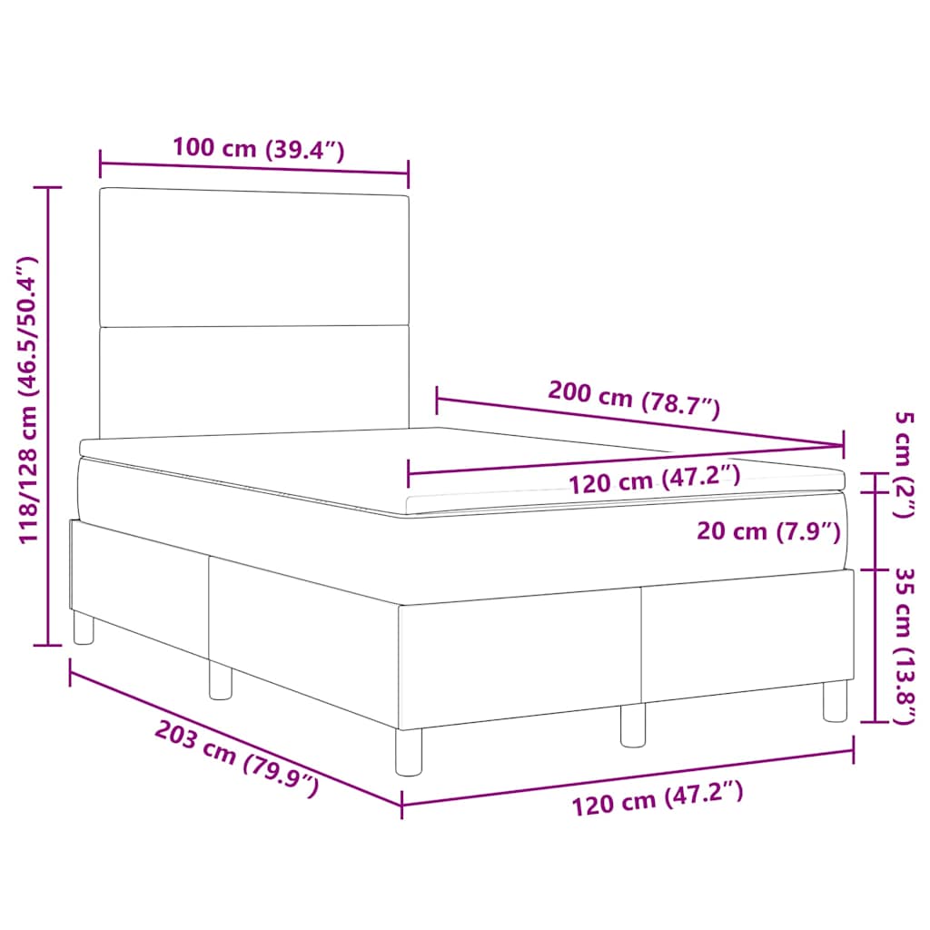 Krevet s opruga kutije Tamno siva i bijela 120 x 200 cm