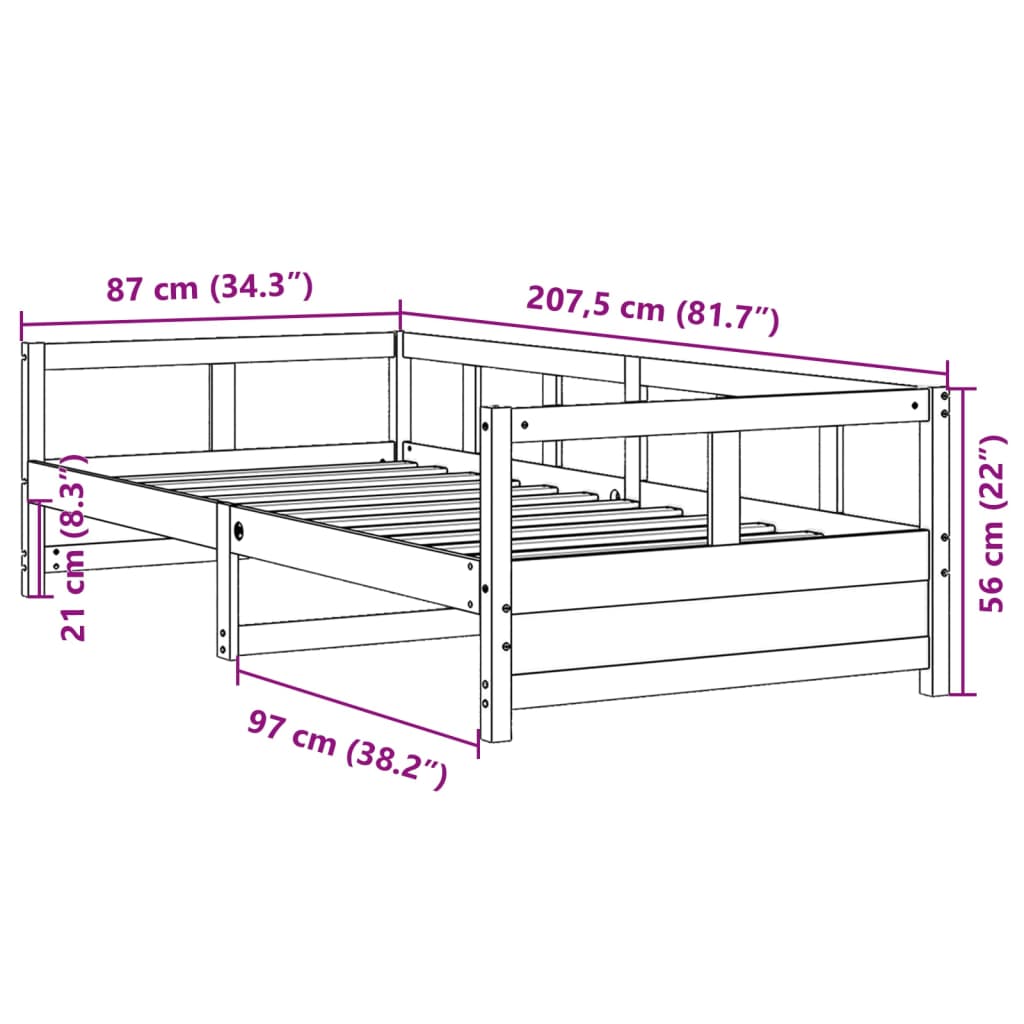 Dnevni krevet prirodne boje 80 x 200 cm od masivne borovine