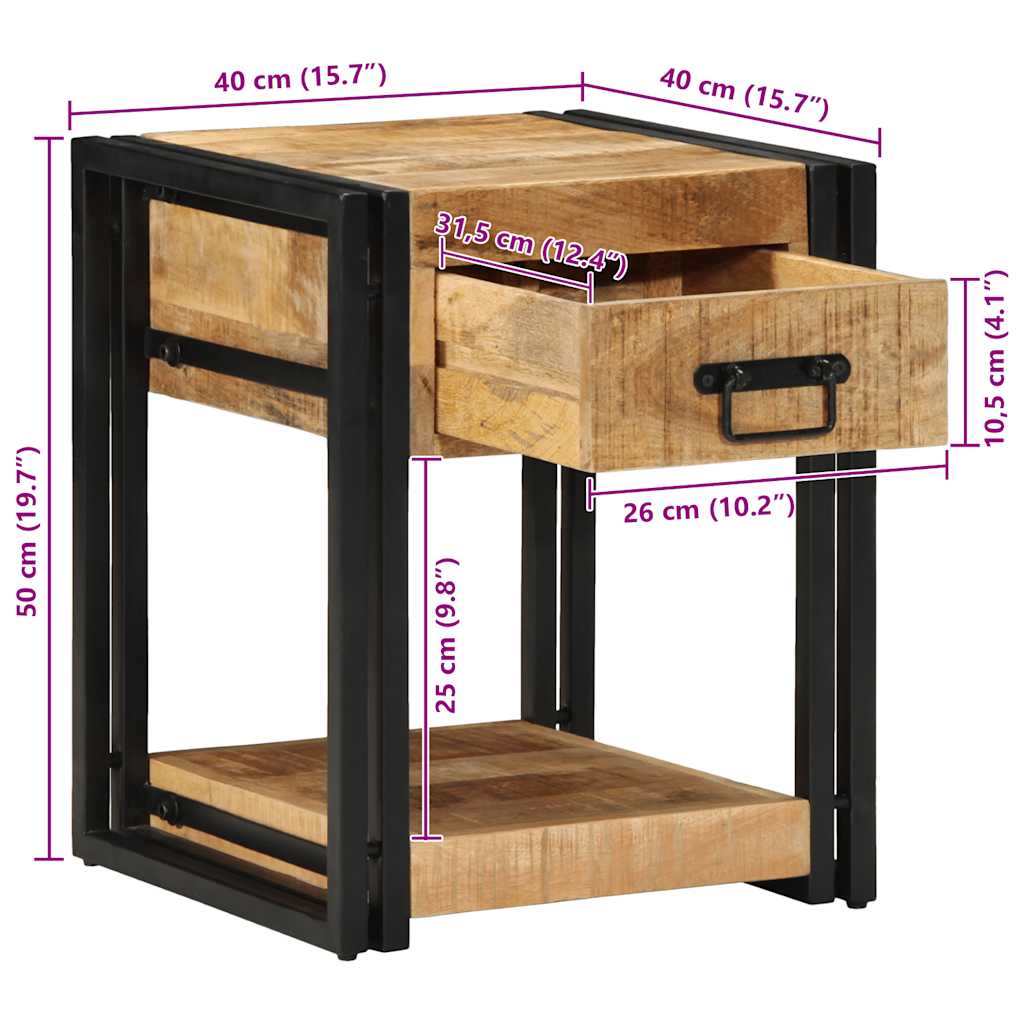 Noćni ormarići 2 kom 40x40x50 cm Masivno neobrađeno drvo manga