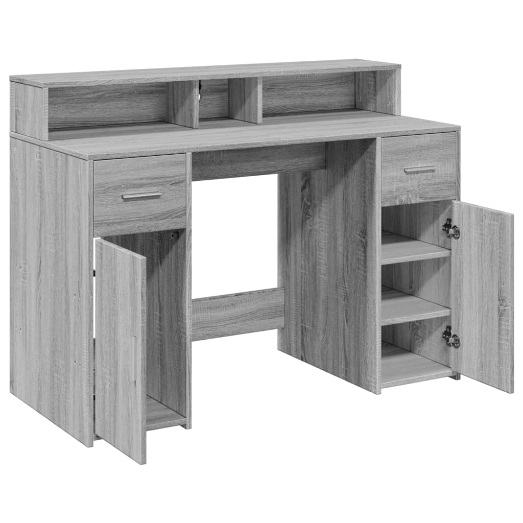 Radni stol s LED svjetlima siva boja hrasta 120x55x91 cm drveni