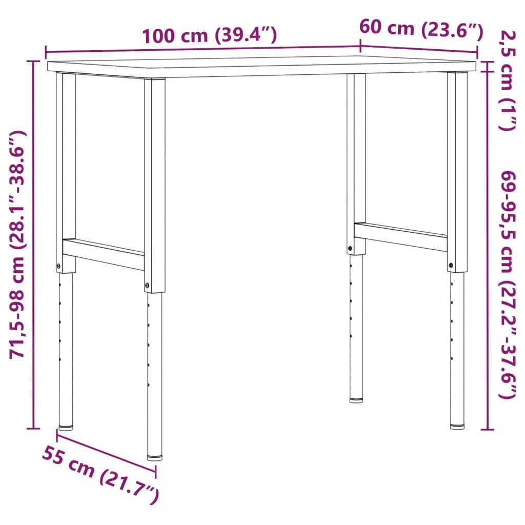 Radni stol tamnosmeđi 100x60x(71,5-98) cm drveni pravokutni