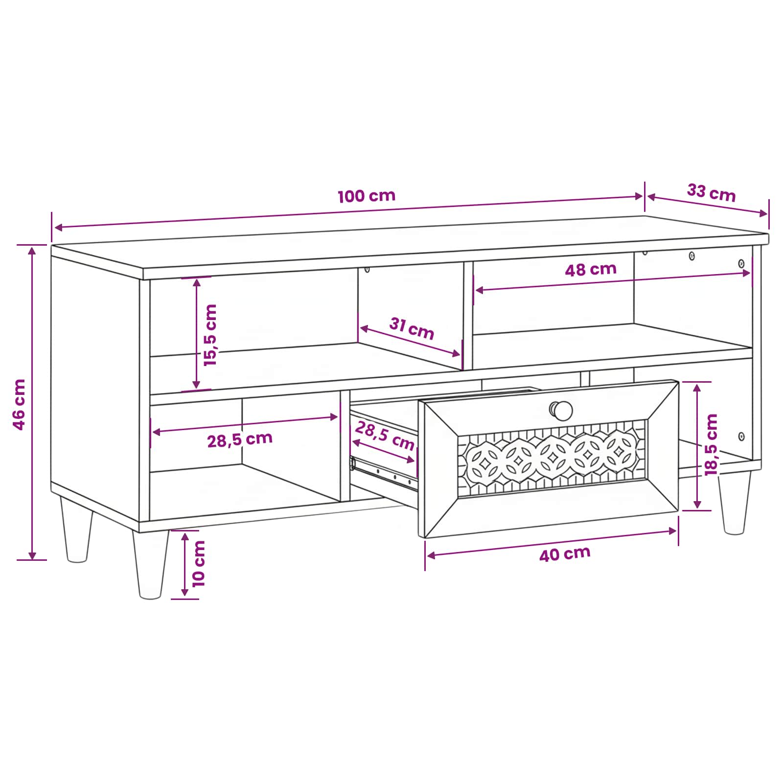 TV ormar s ladicama 100 x 33 x 46 cm Čvrsto drvo manga