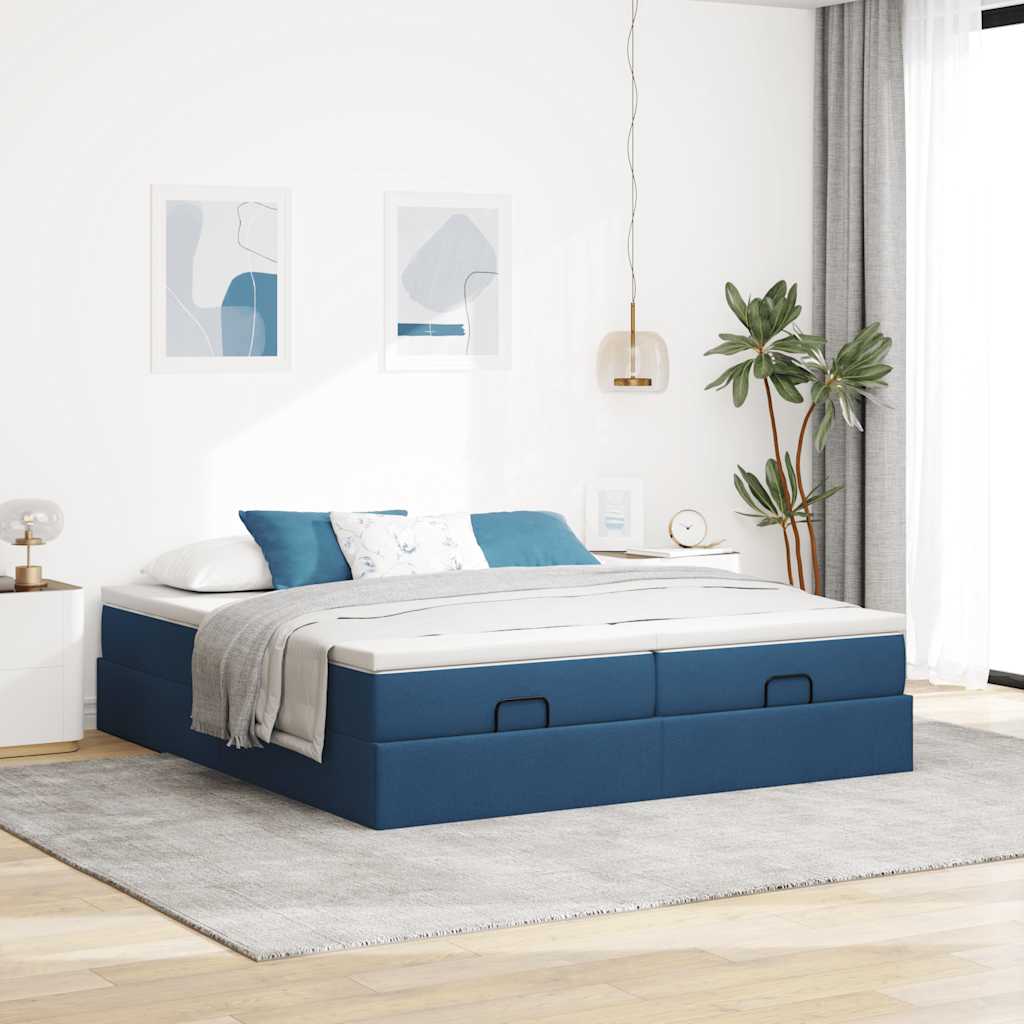Ottoman krevet s madracima plavi 160x200 cm tkanina
