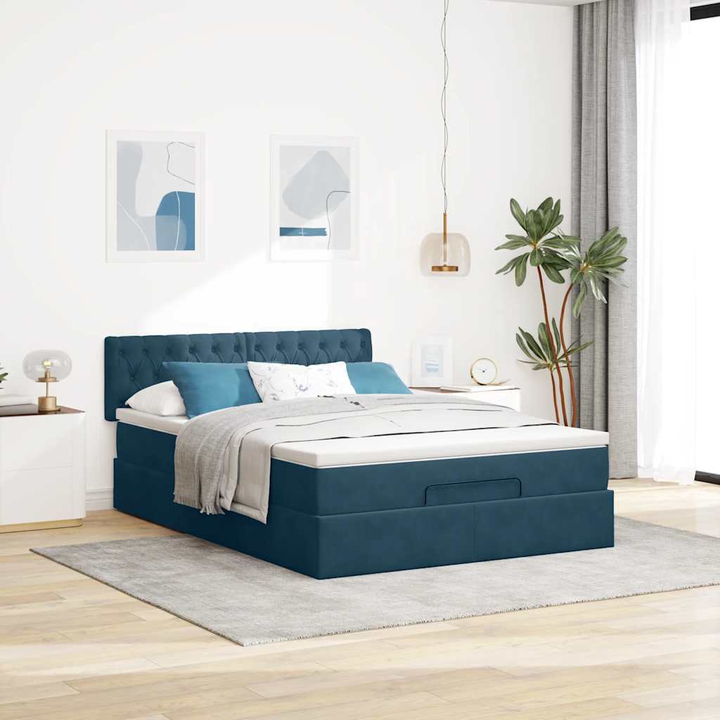 Ottoman krevet s madracem tamnoplavi 140x200 cm baršun