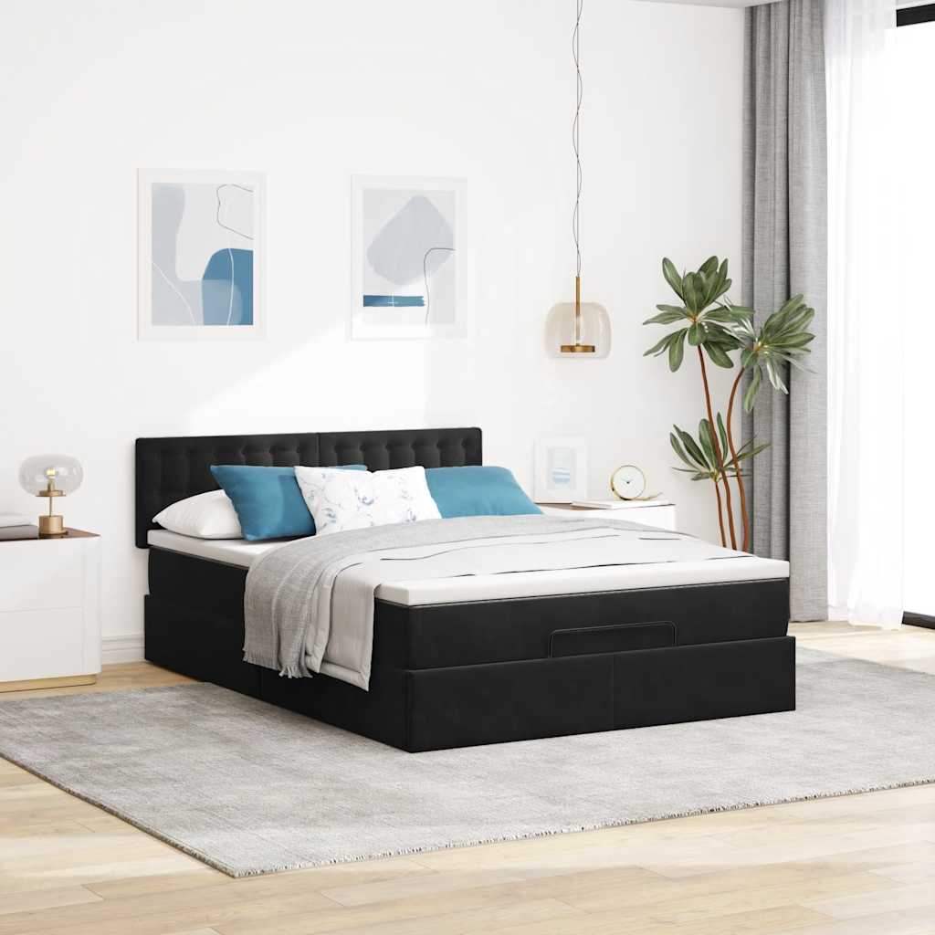 Ottoman krevet s madracem crni 140x200 cm baršun