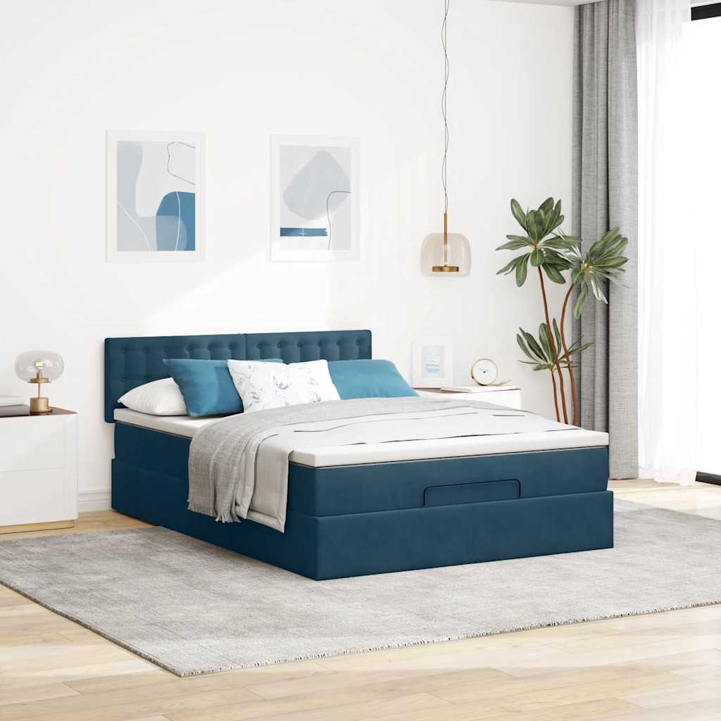 Ottoman krevet s madracem tamnoplavi 140x200 cm baršun