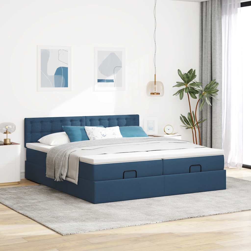 Ottoman krevet s madracima plavi 160x200 cm tkanina
