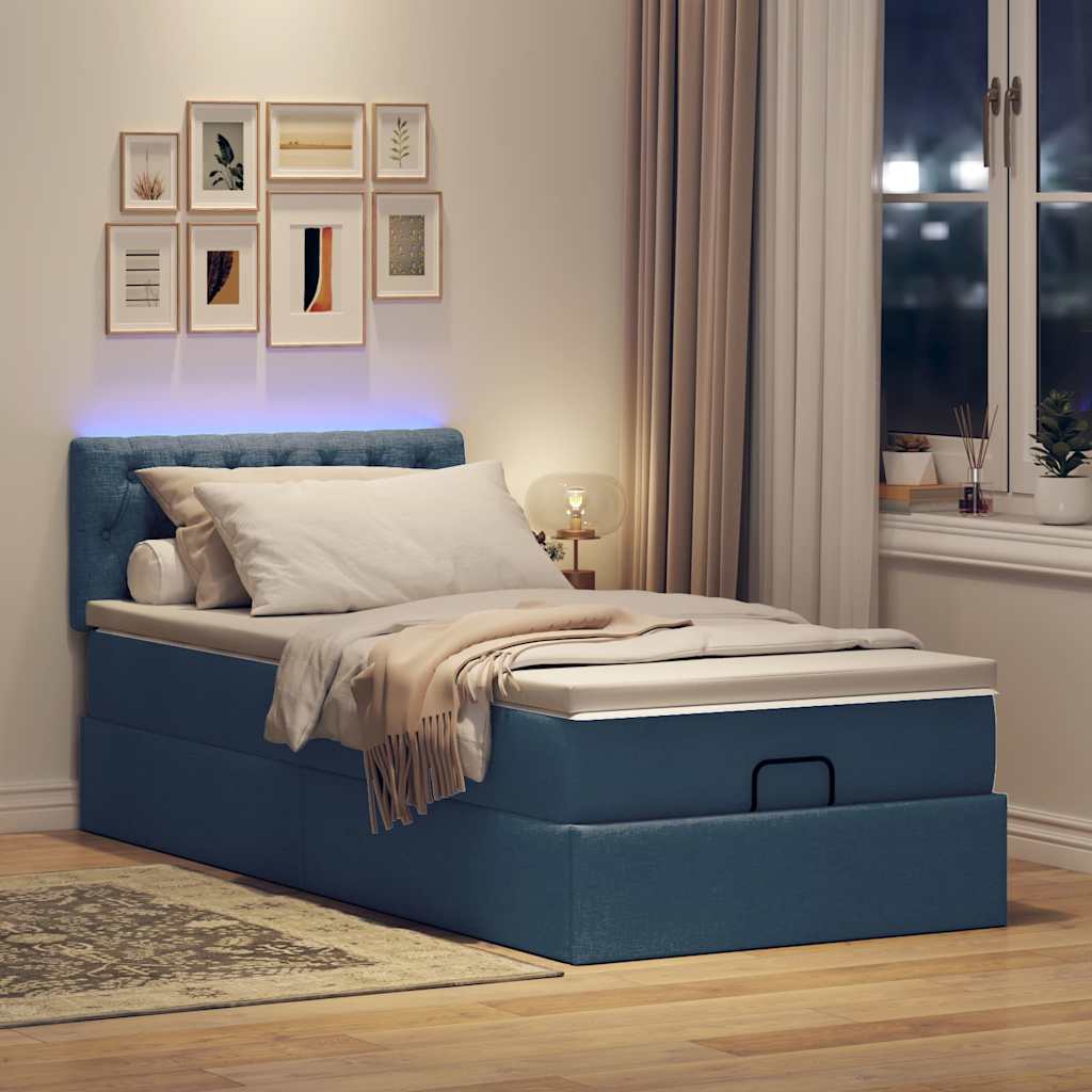 Ottoman krevet s madracem i LED diodama plavi 80x200 cm tkanina