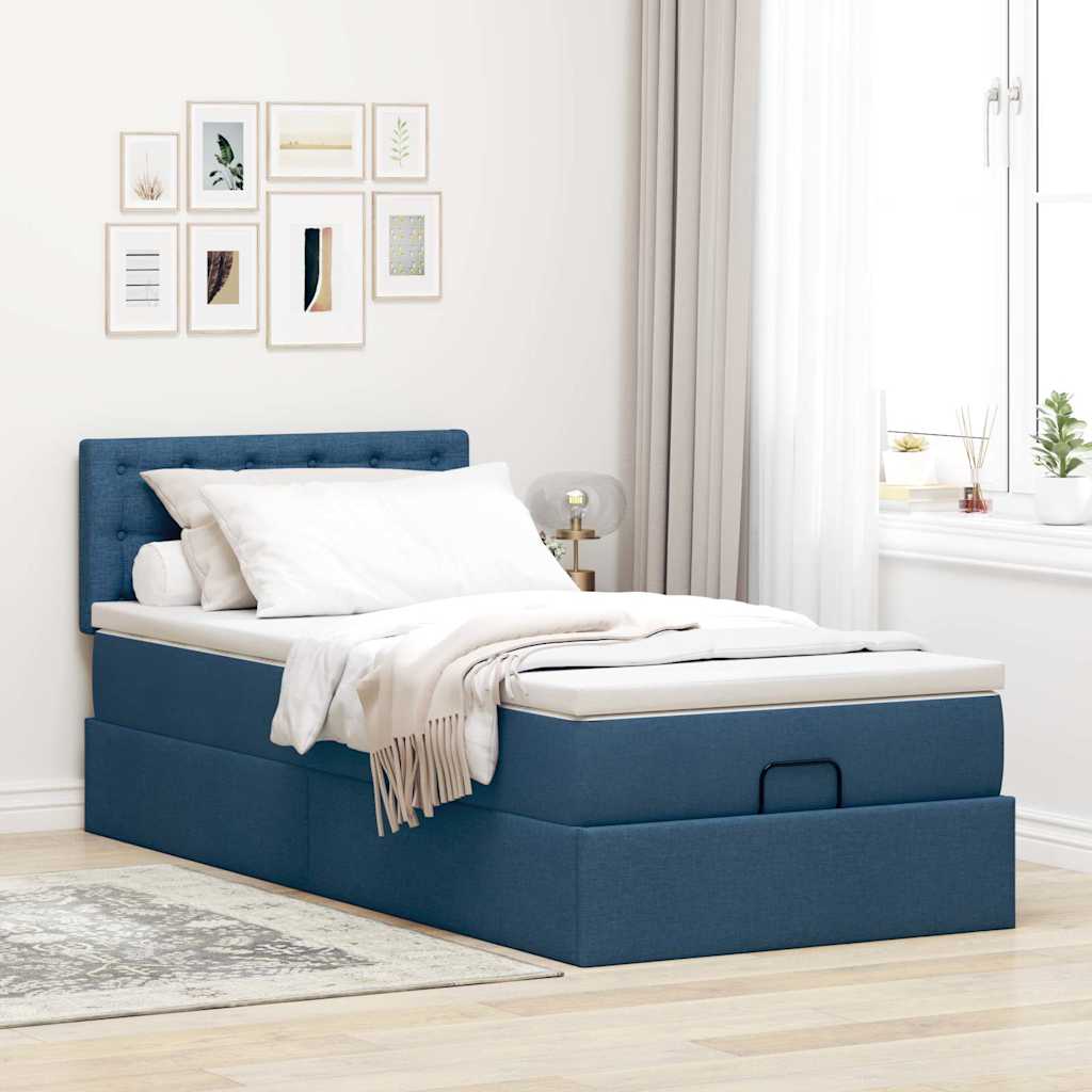 Ottoman krevet s madracem i LED diodama plavi 80x200 cm tkanina