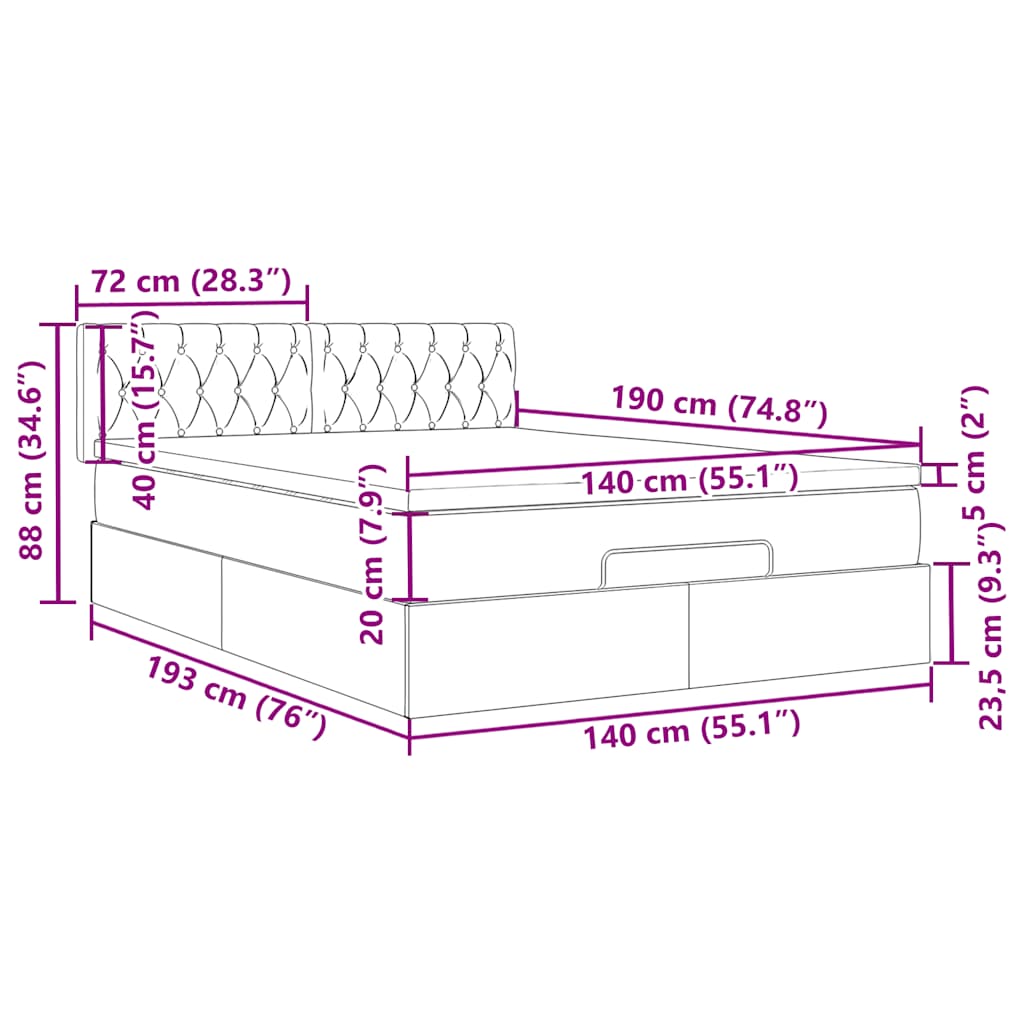 Ottoman krevet s madracem i LED diodama tamnozeleni 140x190 cm baršun