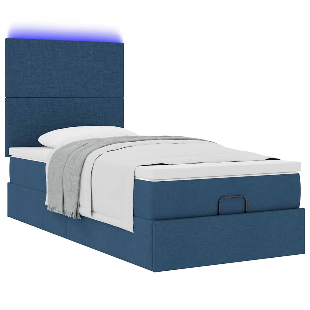 Ottoman krevet s madracem i LED diodama plavi 80x200 cm tkanina