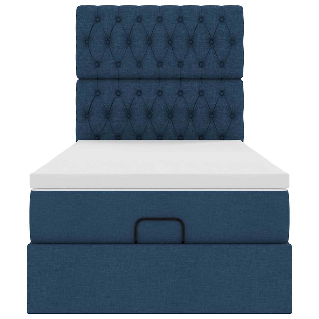 Ottoman krevet s madracem i LED diodama plavi 80x200 cm tkanina