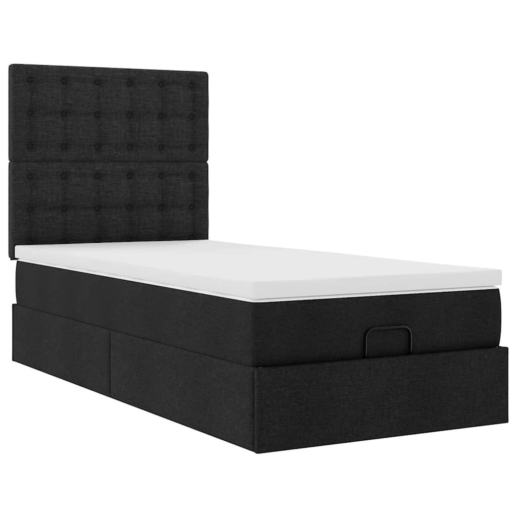 Otomanski okvir kreveta s madraca crni 90x200cm od tkanine