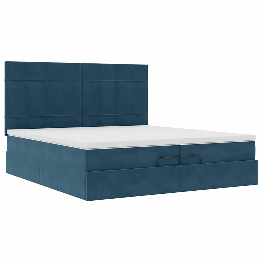 Ottoman krevet s madracima i LED diodama tamnoplavi 200x200 cm baršun