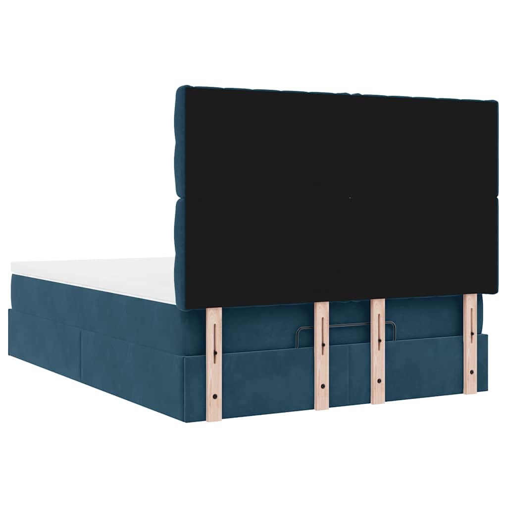Ottoman krevet s madracima i LED diodama tamnoplavi 140x200 cm baršun