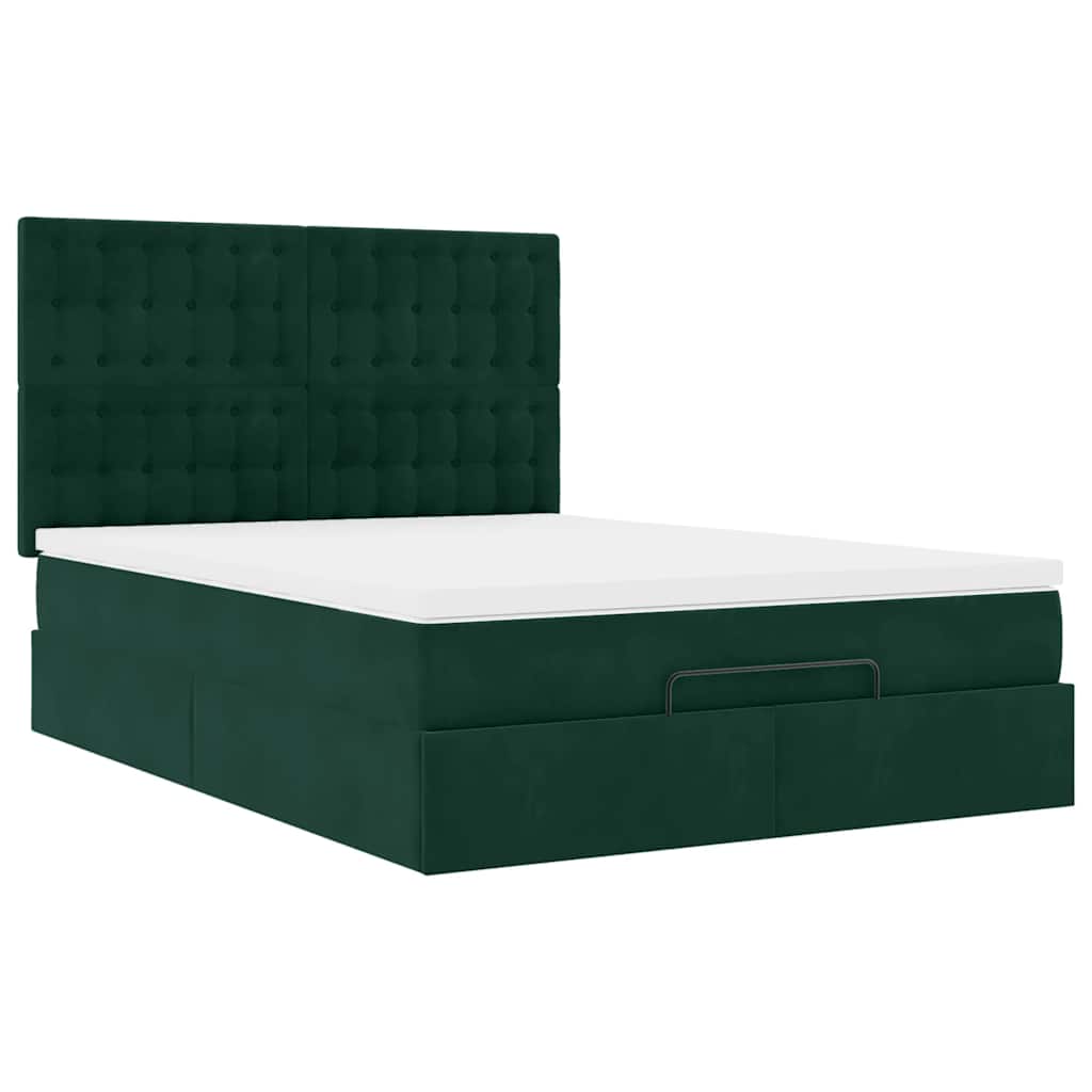 Ottoman krevet s madracima i LED diodama tamnozeleni 140x190 cm baršun