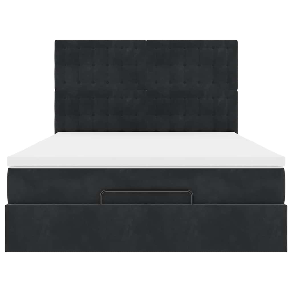 Ottoman krevet s madracima i LED diodama crni 140x200 cm baršun