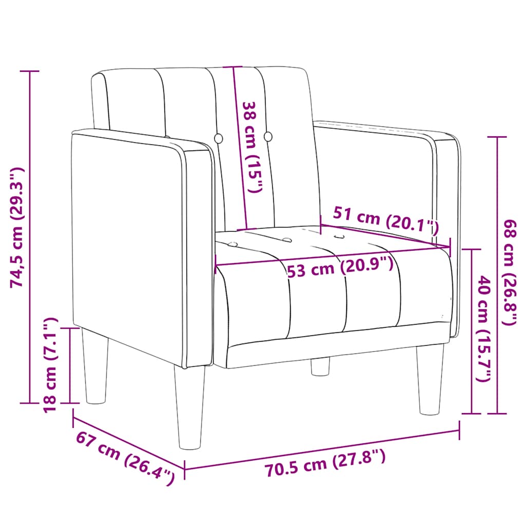 Sofa s naslonima za ruke plava 53 cm baršunasta
