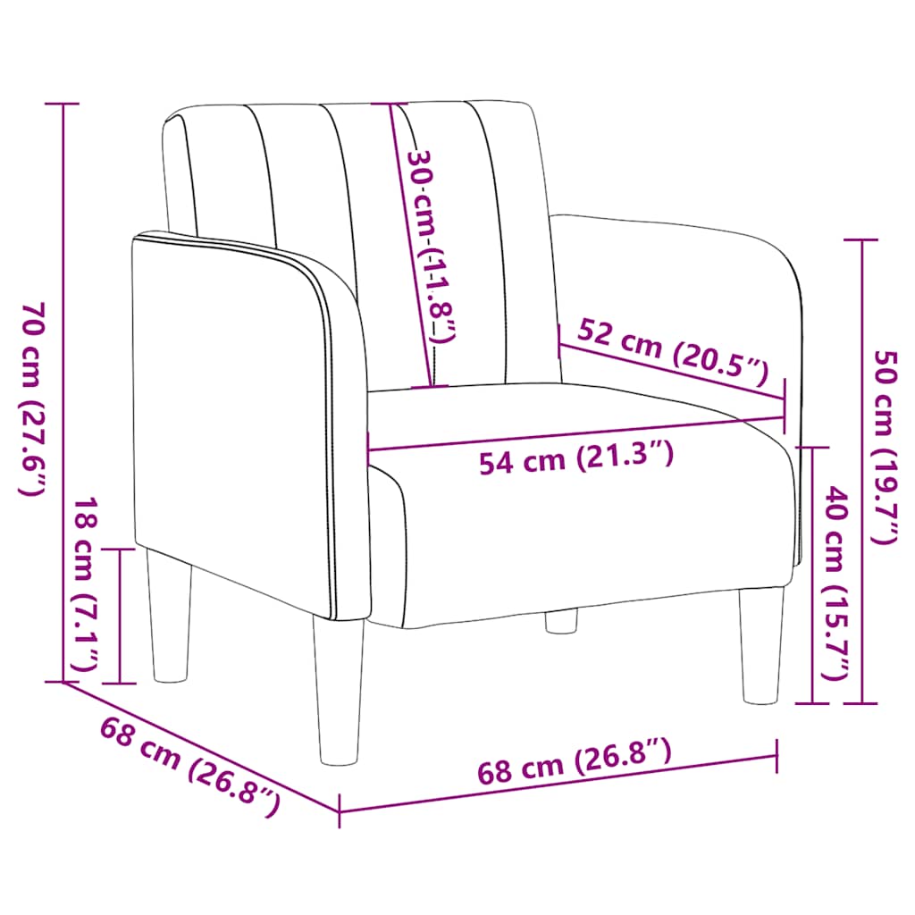 Sofa s naslonima za ruke, ružičasta, 54 cm, baršun