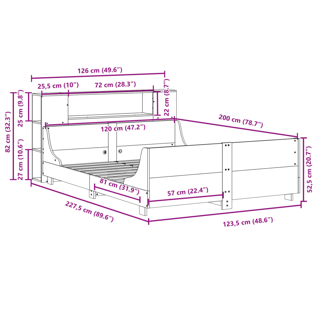 Okvir kreveta bez madraca bijeli 120 x 200 cm masivna borovina