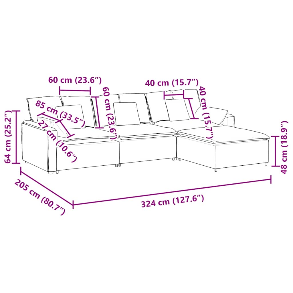 Modularna sofa s tabureom i jastucima svijetlo siva