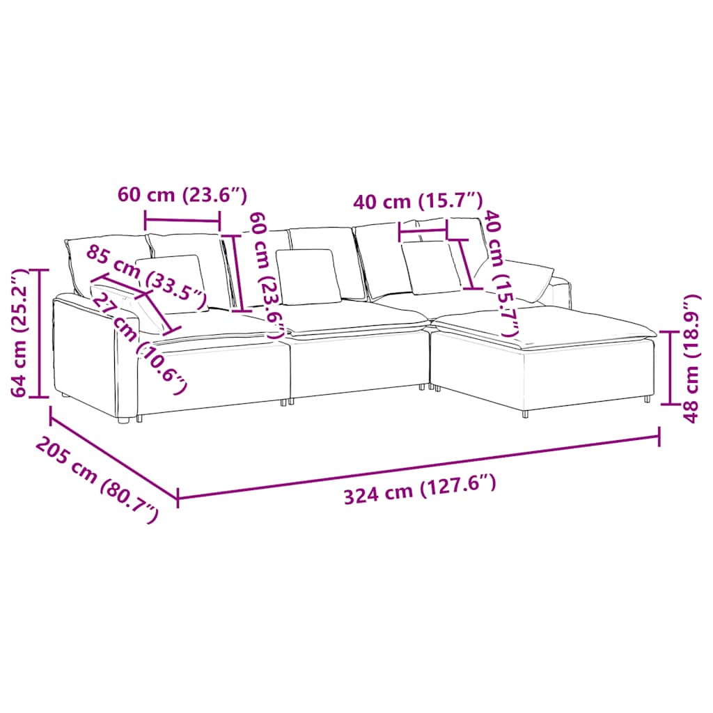 Modularna sofa s tabureom i jastucima, sivo-zelena
