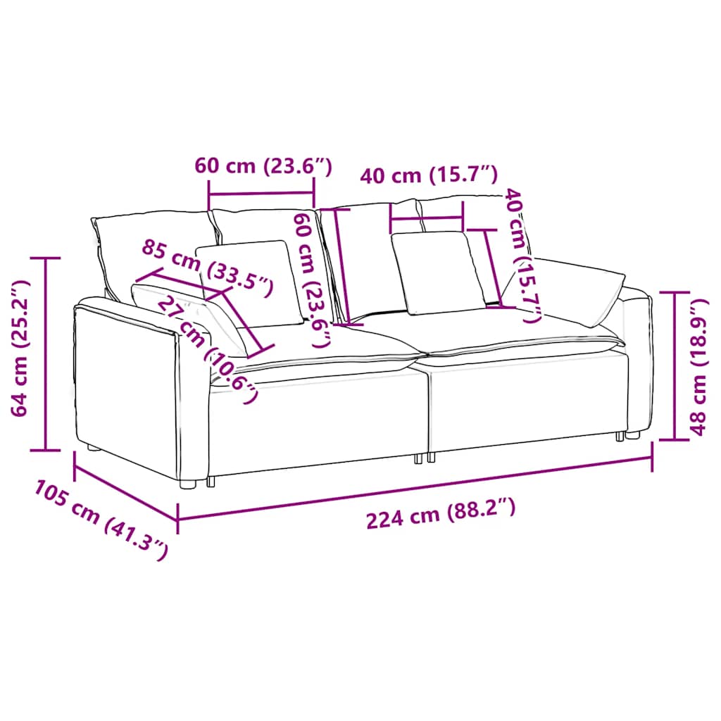 Modularna sofa s jastucima crveno-narančasta