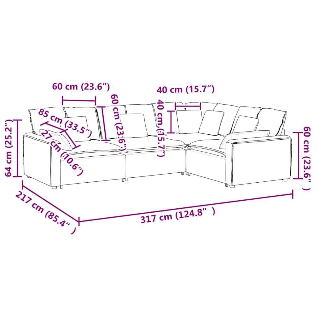 Modularna sofa s jastucima, tkanina, crna