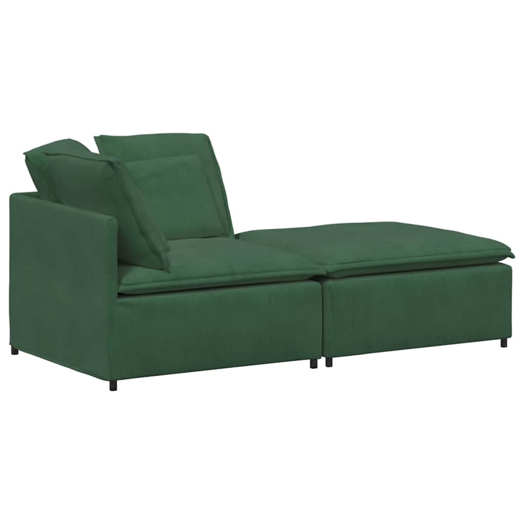 Modularna sofa s podnožjem i jastucima, tamnozelena, korduro tkanina