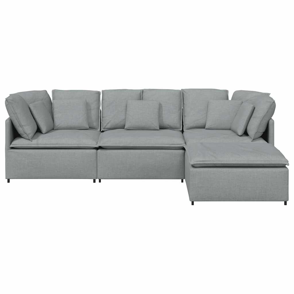 Modularna sofa s podnožjem i jastucima, tkanina, svijetlo siva