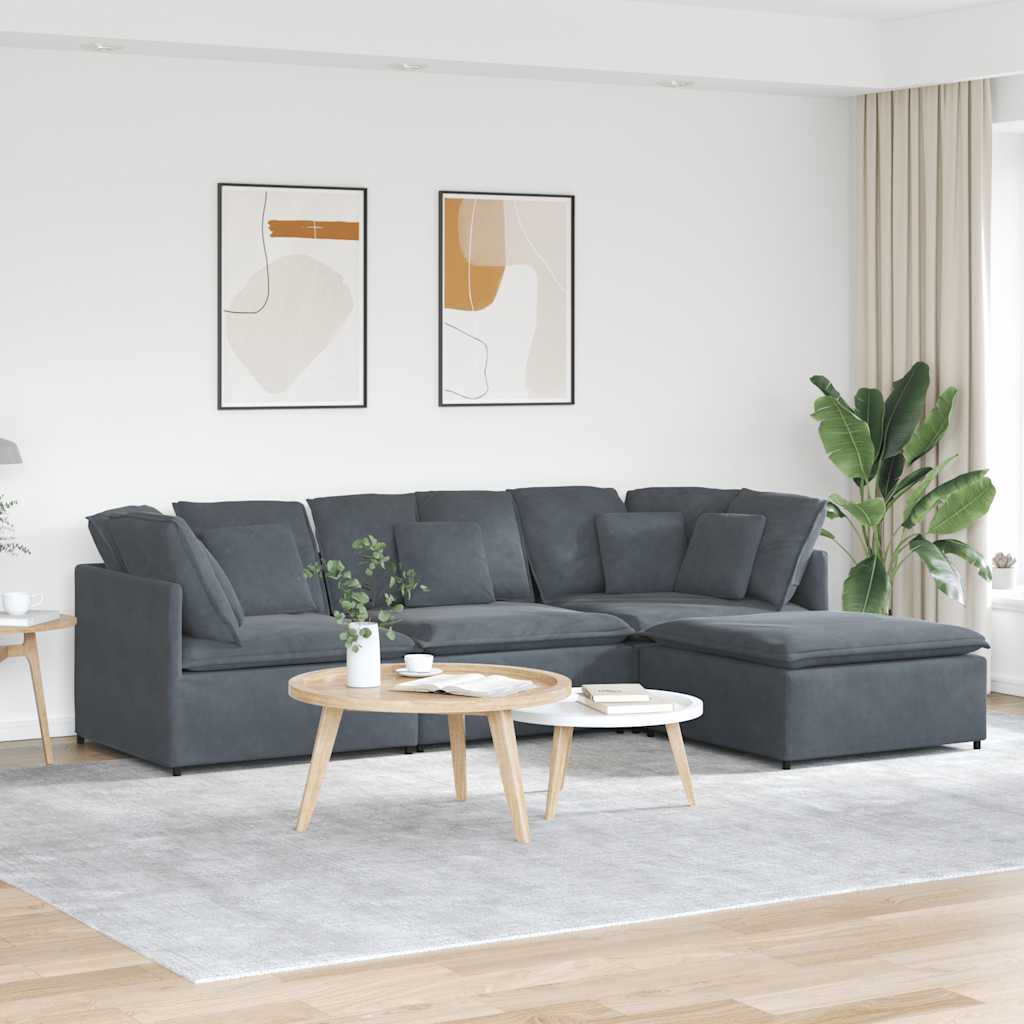 Modularna sofa s podnožjem i jastucima, baršunasta tamno siva