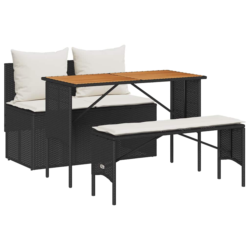 Vrtni blagovaonski set od 3 dijela s jastucima, crni poliratan
