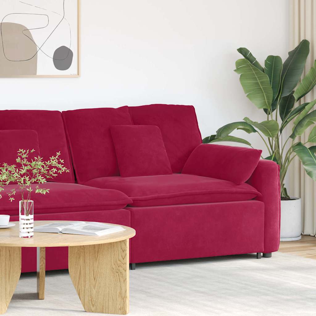 Modularni kauč s naslonom za ruke i jastucima, vinsko crvena 100 cm
