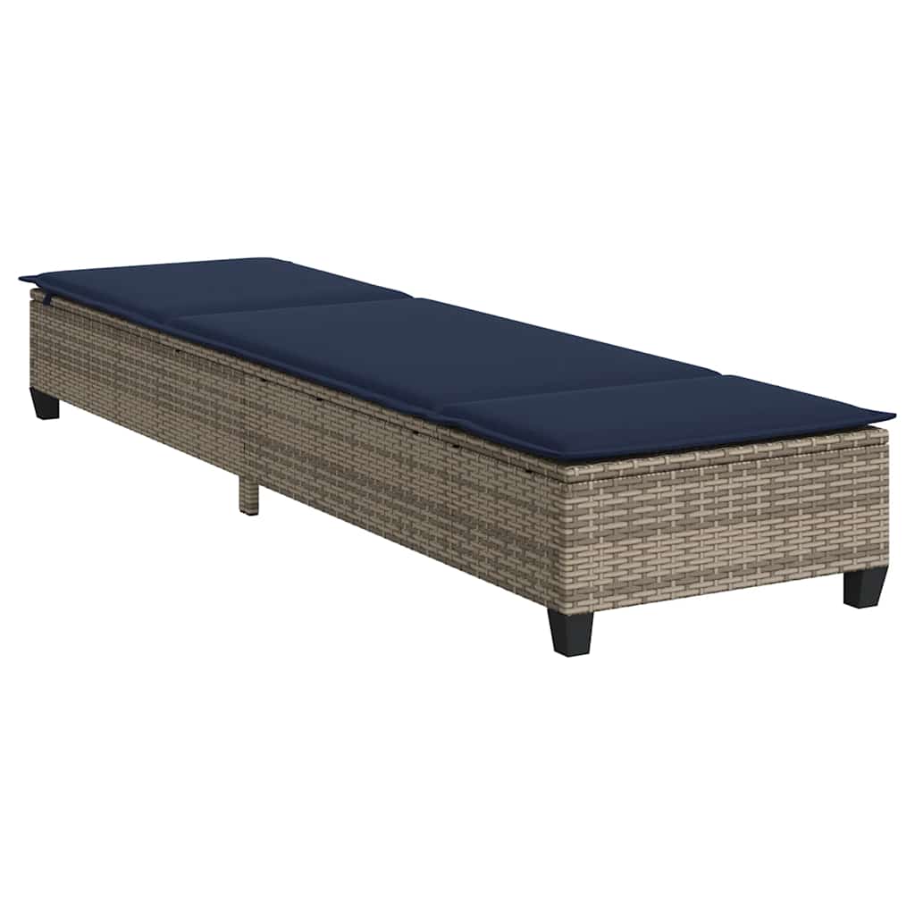 Ležaljka s jastucima siva 55x200x25,5 cm poli ratan