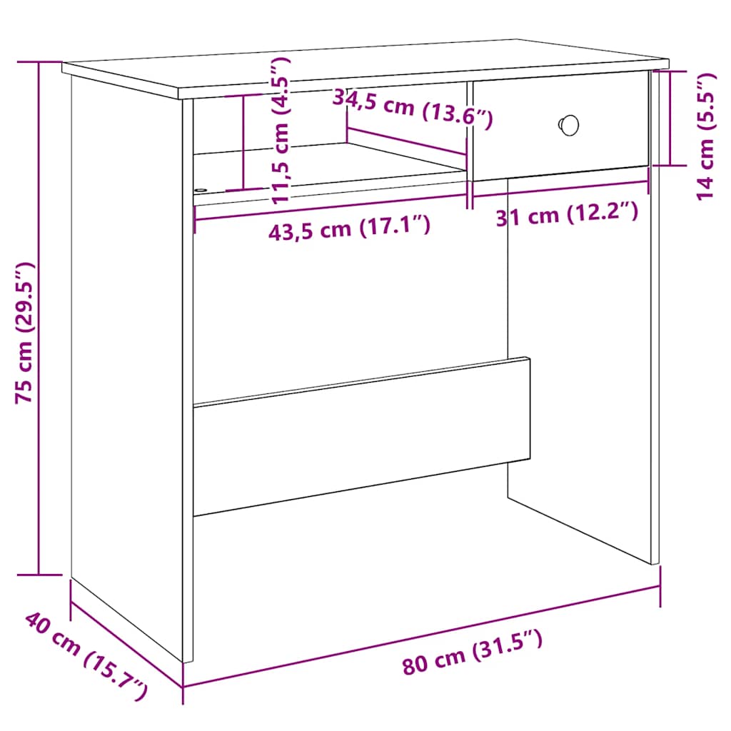Radni stol boja starog drva 80 x 40 x 75 cm konstruirano drvo