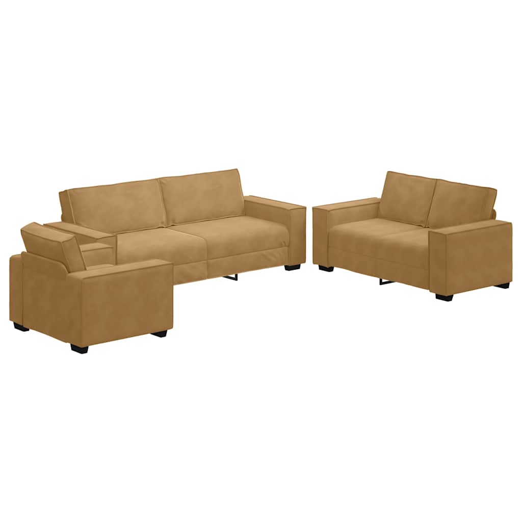3-dijelni set sofa s jastucima, smeđi baršun