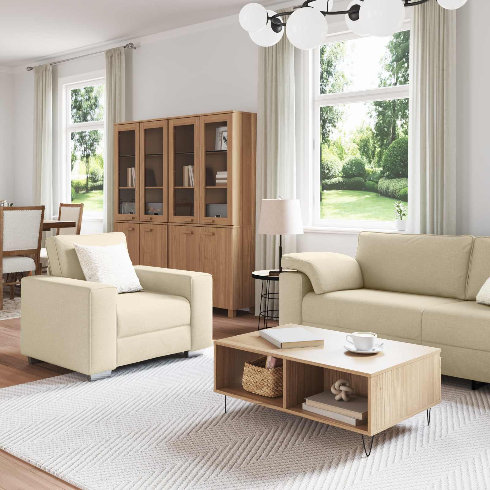 Sofa 3 pcs Krema 219 x 80 x 82 cm Platnasta tkanina