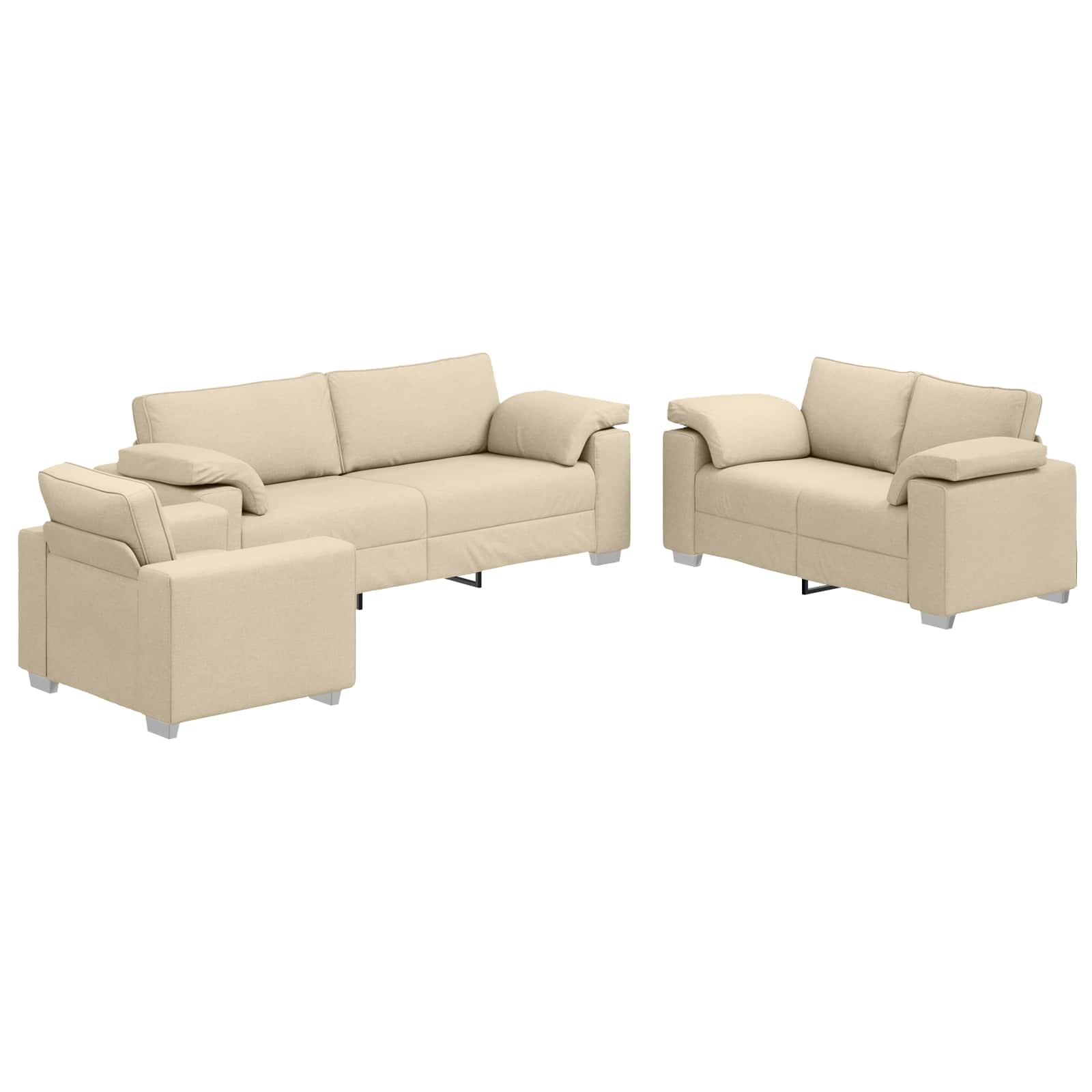 Sofa 3 pcs Krema 219 x 80 x 82 cm Platnasta tkanina