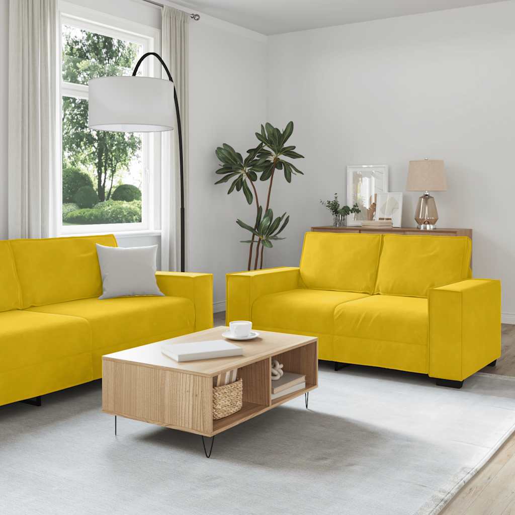 Dvodijelni set sofa s jastucima, žuti baršun