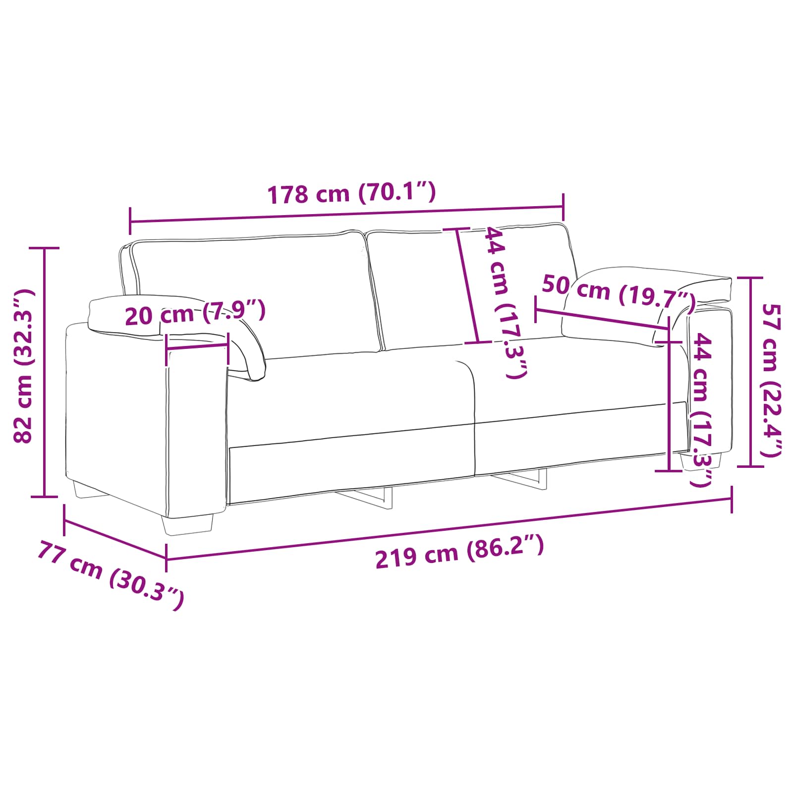 Sofa 2 pcs Krema 219 x 80 x 82 cm tkanina