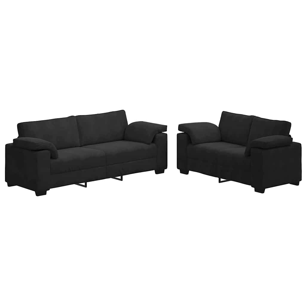 Dvodijelni set sofa s jastucima, crni baršun