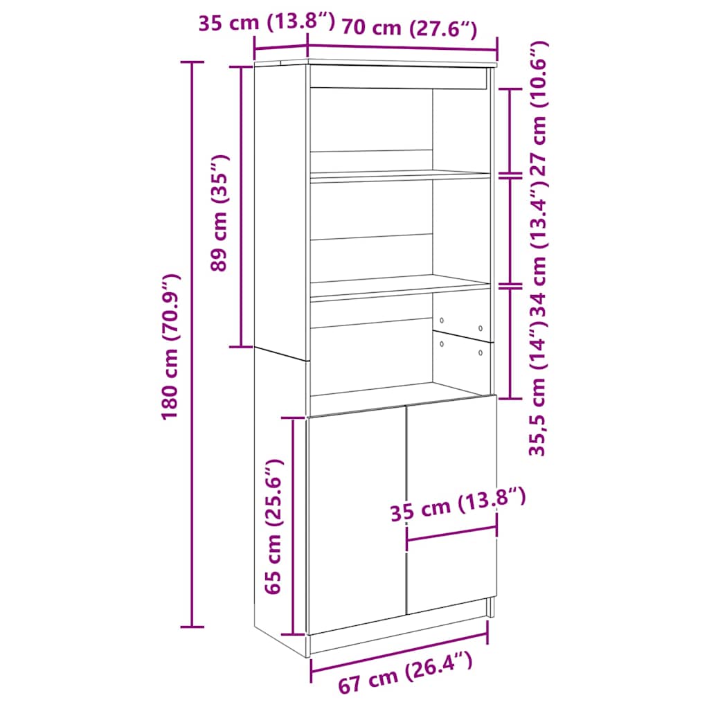 Visoka komoda hrasta sonome 70x35x180 cm od konstruiranog drva