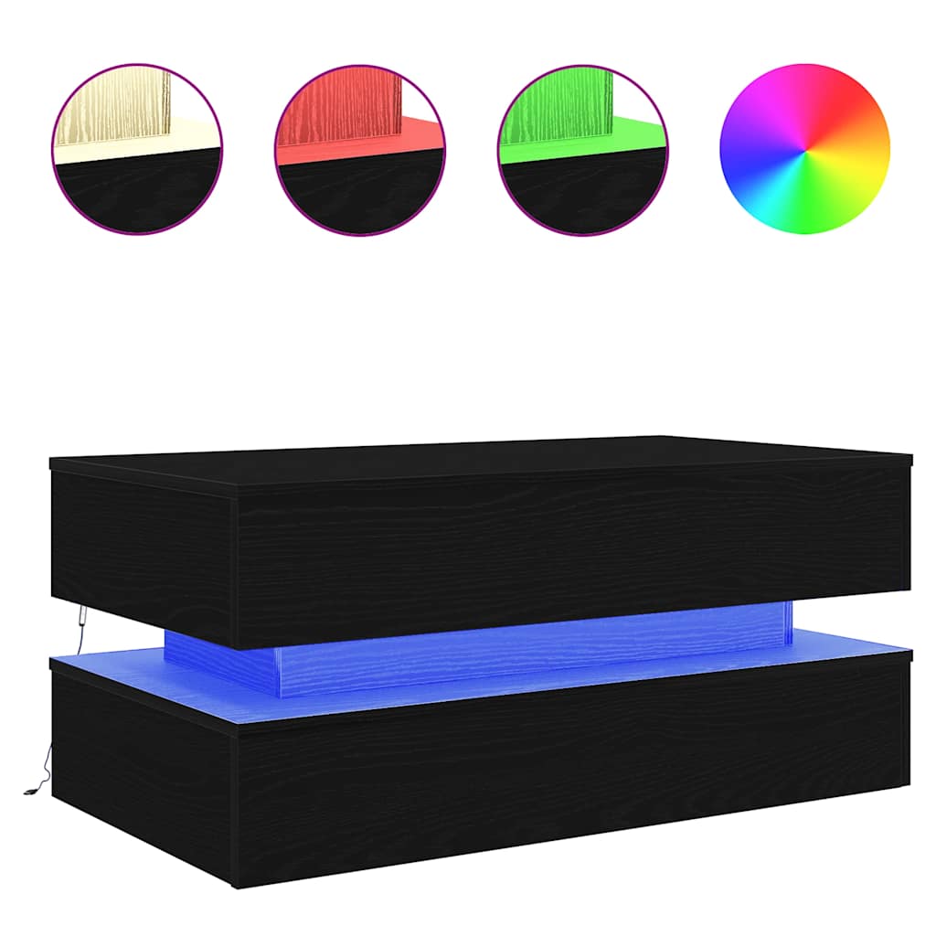 Klub stolić s LED svjetlima crni hrast 90x50x40 cm