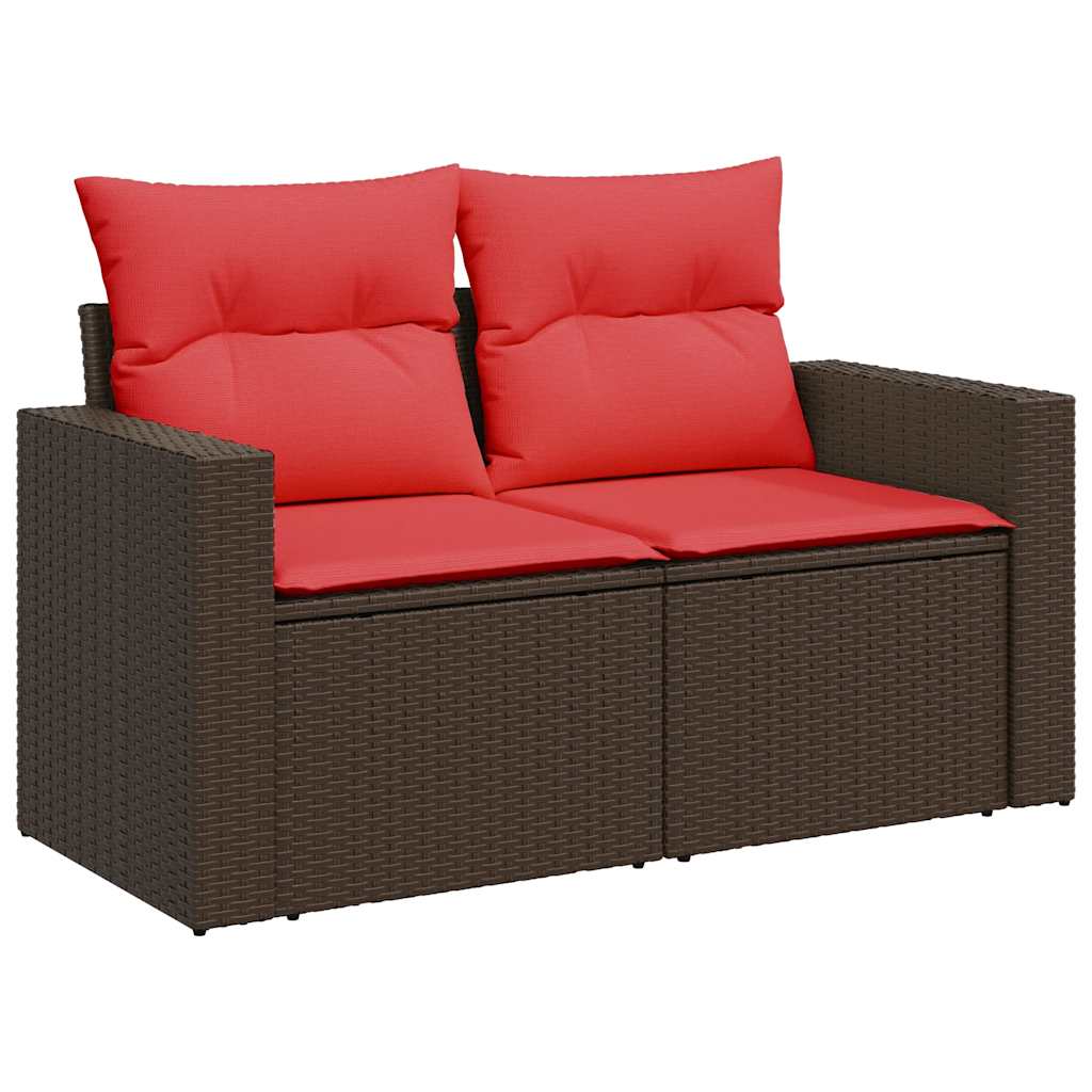 Vrtni set od 7 dijelova s jastucima, smeđi poliratan, akacija