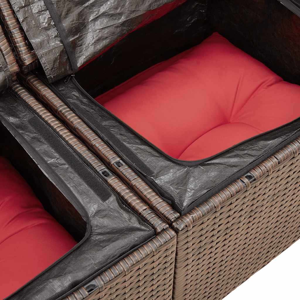 Vrtni set od 6 dijelova s jastucima, smeđi poliratan, akacija